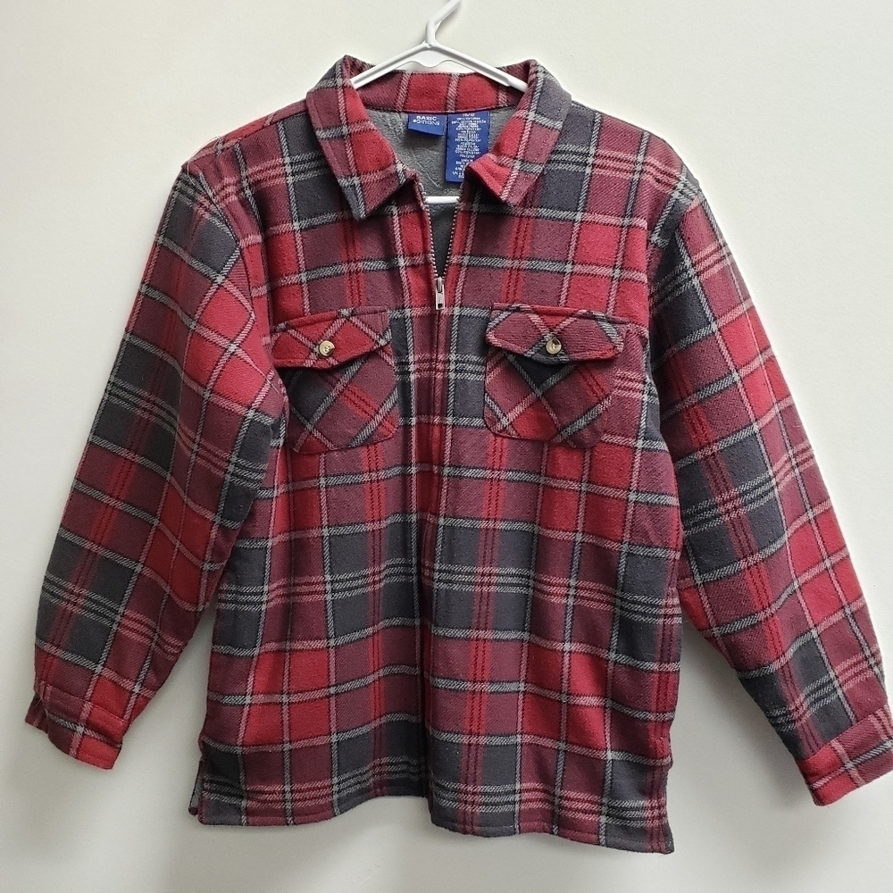 Basic Editions Boys Lined Flannel Shirt Jacket Shacket Plaid Size 10/12